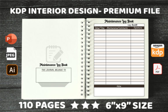KDP Interiors Maintenance Log Book: Editable 6x9 Template